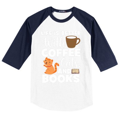 Cat Lovers Cats And Books Coffee Cats And Books Cat Books Baseball Sleeve Shirt