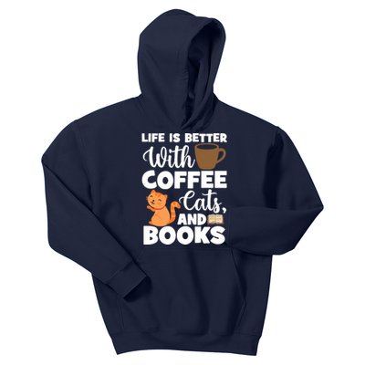 Cat Lovers Cats And Books Coffee Cats And Books Cat Books Kids Hoodie