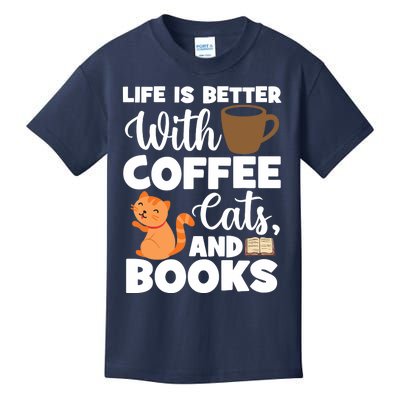 Cat Lovers Cats And Books Coffee Cats And Books Cat Books Kids T-Shirt