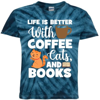 Cat Lovers Cats And Books Coffee Cats And Books Cat Books Kids Tie-Dye T-Shirt