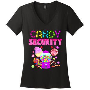 Candy Land Costume Women Candy Crew Funny Candy Security Women's V-Neck T-Shirt