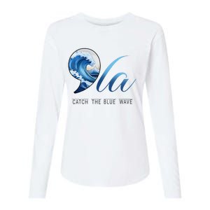 Comma La Catch The Blue Wave Vote Kamala President 24 Harris Womens Cotton Relaxed Long Sleeve T-Shirt