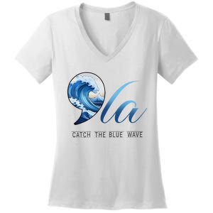 Comma La Catch The Blue Wave Vote Kamala President 24 Harris Women's V-Neck T-Shirt