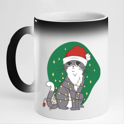 Christmas Lights Cute Cat 11oz Black Color Changing Mug