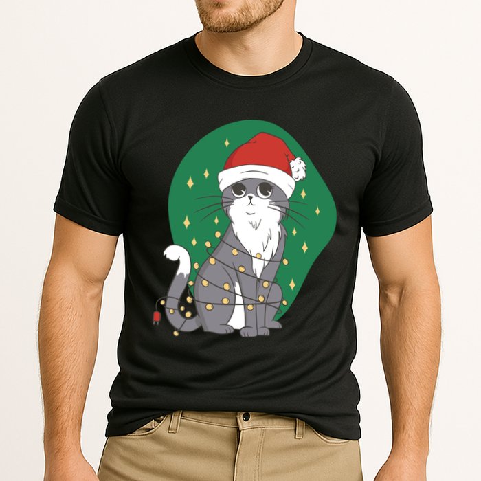 Christmas Lights Cute Cat Cooling Performance Crew T-Shirt