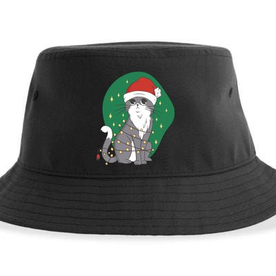 Christmas Lights Cute Cat Sustainable Bucket Hat
