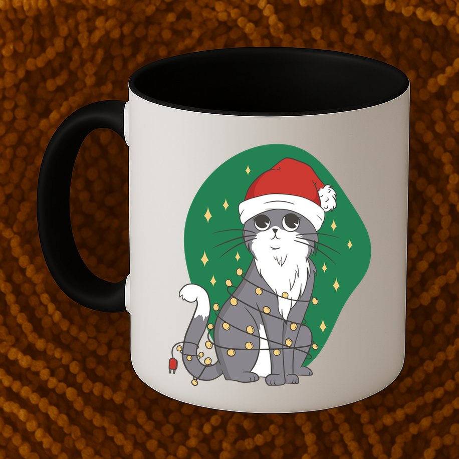 Christmas Lights Cute Cat Mug