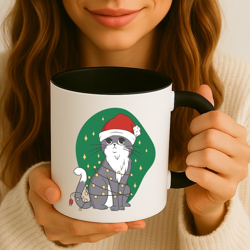 Christmas Lights Cute Cat Mug