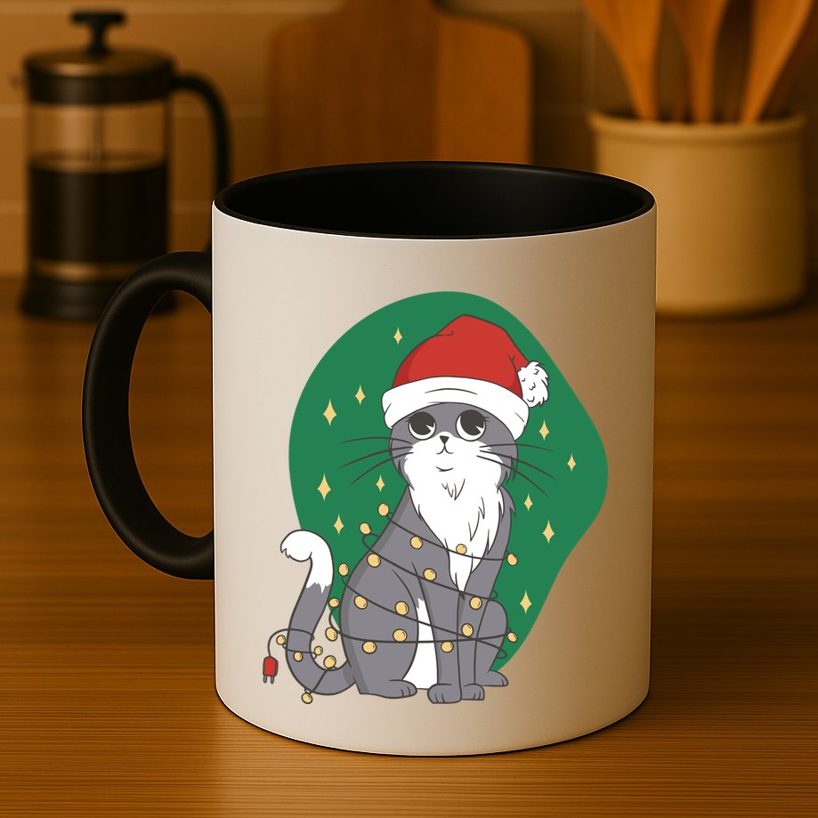 Christmas Lights Cute Cat Mug