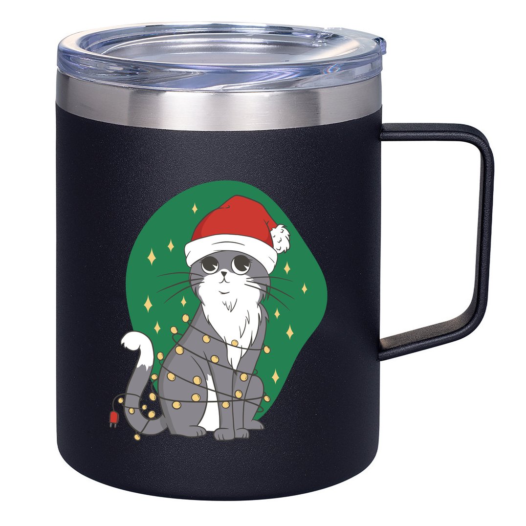 Christmas Lights Cute Cat 12oz Stainless Steel Coffee Mug
