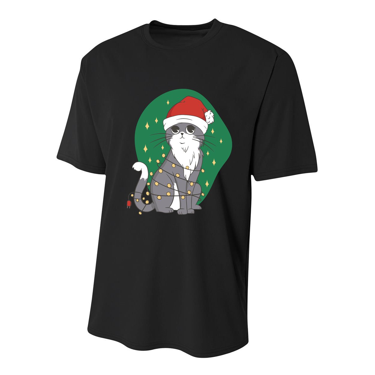 Christmas Lights Cute Cat Youth Performance Sprint T-Shirt