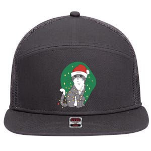 Christmas Lights Cute Cat 7 Panel Mesh Trucker Snapback Hat