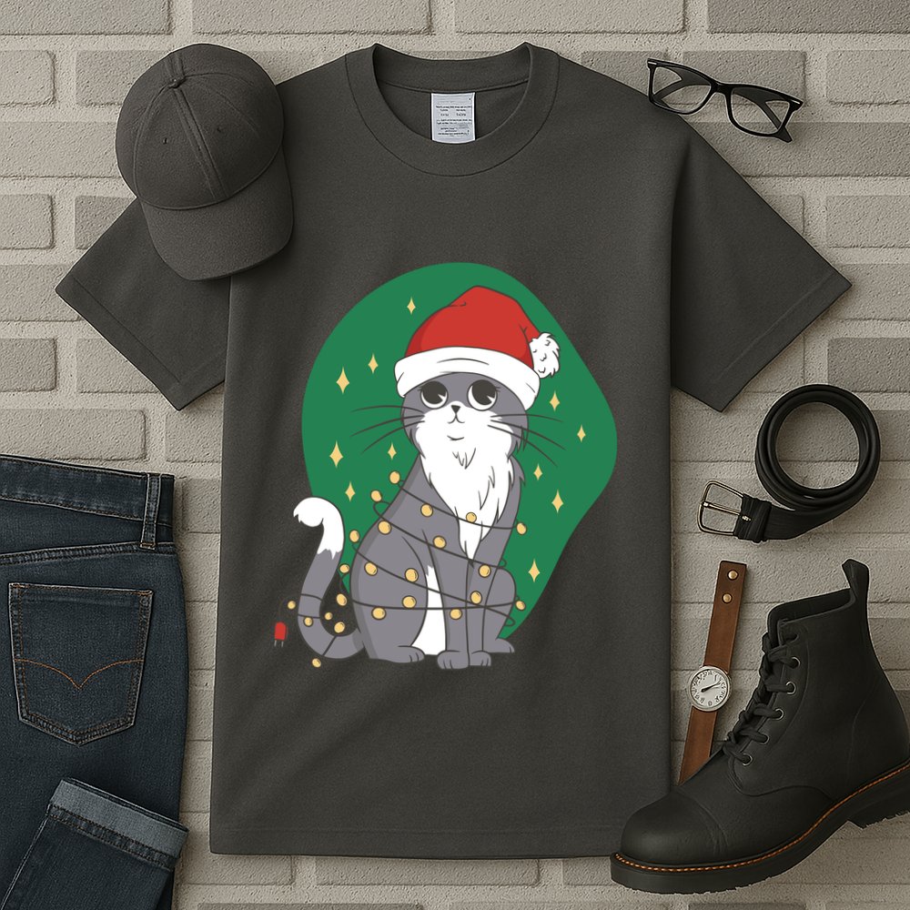 Christmas Lights Cute Cat Tall T-Shirt
