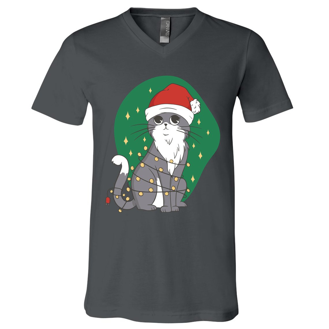 Christmas Lights Cute Cat V-Neck T-Shirt