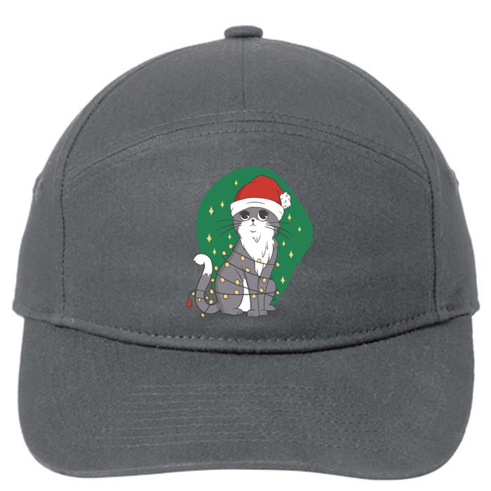 Christmas Lights Cute Cat 7-Panel Snapback Hat