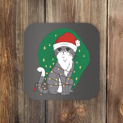 Christmas Lights Cute Cat Coaster