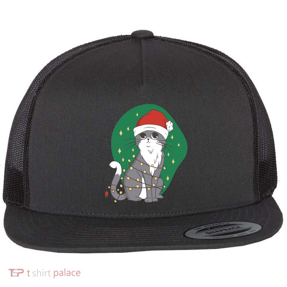 Christmas Lights Cute Cat Flatbill Hat