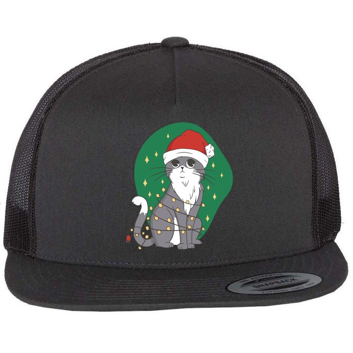 Christmas Lights Cute Cat Flat Bill Trucker Hat