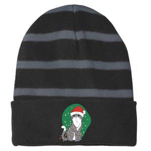 Christmas Lights Cute Cat Striped Beanie with Solid Band