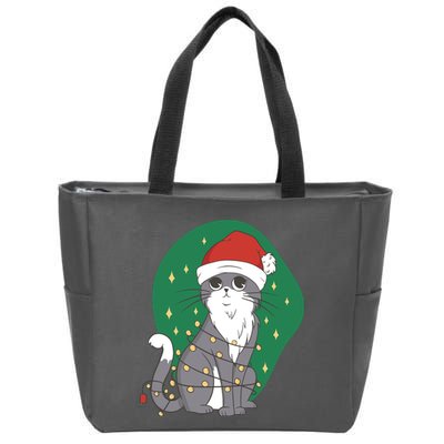 Christmas Lights Cute Cat Zip Tote Bag