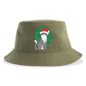 Christmas Lights Cute Cat Sustainable Bucket Hat