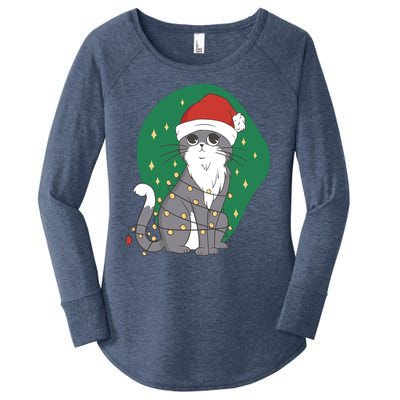 Christmas Lights Cute Cat Women's Perfect Tri Tunic Long Sleeve Shirt