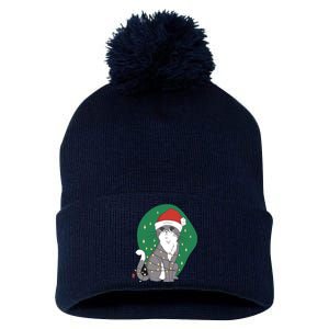 Christmas Lights Cute Cat Pom Pom 12in Knit Beanie