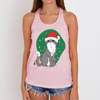 Christmas Lights Cute Cat Women's Knotted Racerback Tank