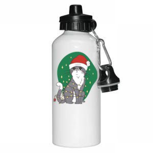 Christmas Lights Cute Cat Aluminum Water Bottle 