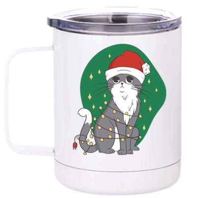 Christmas Lights Cute Cat 12 oz Stainless Steel Tumbler Cup