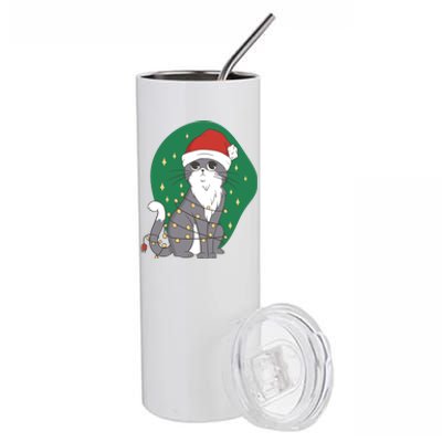 Christmas Lights Cute Cat Stainless Steel Tumbler