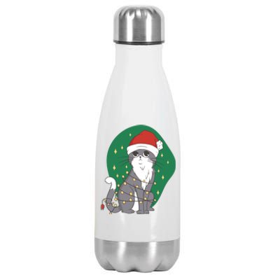 Christmas Lights Cute Cat Stainless Steel Insulated Water Bottle