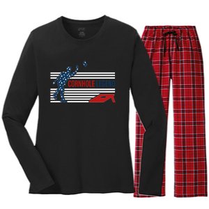 Cornhole Legend Champion Funny Cornhole Team Player Bean Bag Corn Hole Toss Game Women's Long Sleeve Flannel Pajama Set 