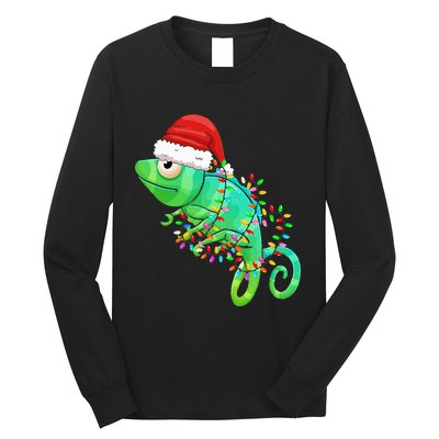 Christmas Lights Chameleon Wearing Xmas Hat Chameleon Lover Long Sleeve Shirt