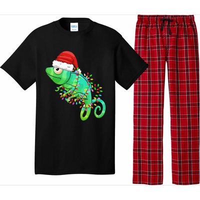 Christmas Lights Chameleon Wearing Xmas Hat Chameleon Lover Pajama Set