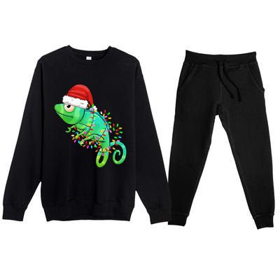 Christmas Lights Chameleon Wearing Xmas Hat Chameleon Lover Premium Crewneck Sweatsuit Set