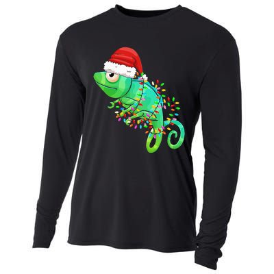 Christmas Lights Chameleon Wearing Xmas Hat Chameleon Lover Cooling Performance Long Sleeve Crew