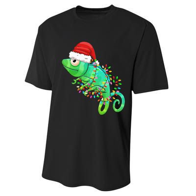 Christmas Lights Chameleon Wearing Xmas Hat Chameleon Lover Performance Sprint T-Shirt