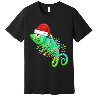 Christmas Lights Chameleon Wearing Xmas Hat Chameleon Lover Premium T-Shirt