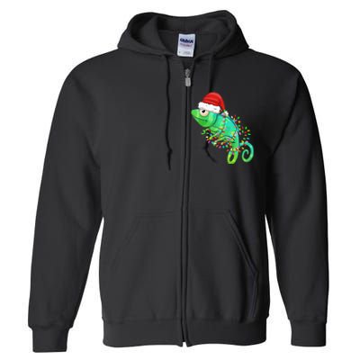 Christmas Lights Chameleon Wearing Xmas Hat Chameleon Lover Full Zip Hoodie