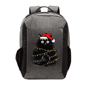 Christmas Lights Cat Black Fluffy Funny Santa Hat Cat Vector Backpack