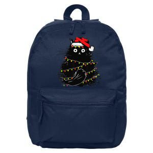 Christmas Lights Cat Black Fluffy Funny Santa Hat Cat 16 in Basic Backpack