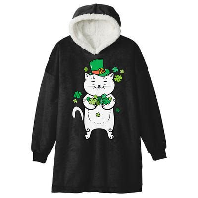 Cat Leprechaun Cat Lover Shamrock St Patrick's Day Hooded Wearable Blanket