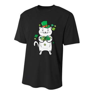 Cat Leprechaun Cat Lover Shamrock St Patrick's Day Youth Performance Sprint T-Shirt