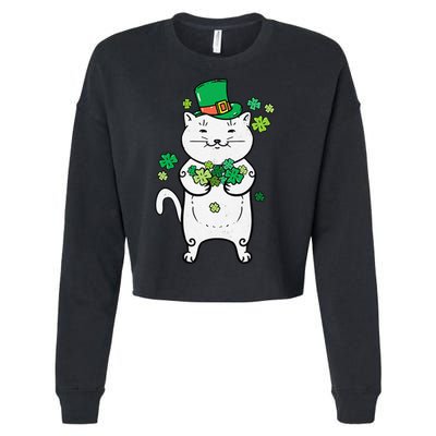 Cat Leprechaun Cat Lover Shamrock St Patrick's Day Cropped Pullover Crew
