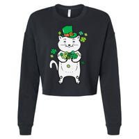 Cat Leprechaun Cat Lover Shamrock St Patrick's Day Cropped Pullover Crew