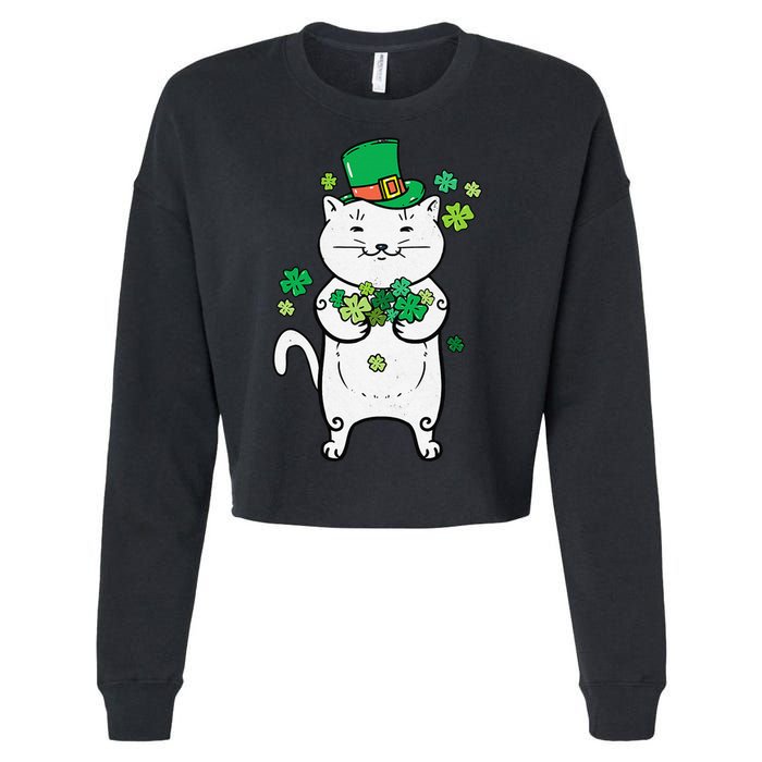 Cat Leprechaun Cat Lover Shamrock St Patrick's Day Cropped Pullover Crew