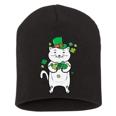 Cat Leprechaun Cat Lover Shamrock St Patrick's Day Short Acrylic Beanie