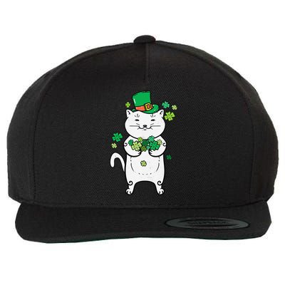 Cat Leprechaun Cat Lover Shamrock St Patrick's Day Wool Snapback Cap