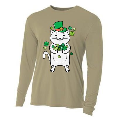 Cat Leprechaun Cat Lover Shamrock St Patrick's Day Cooling Performance Long Sleeve Crew
